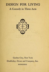 Scanned title page from Noel Coward's "Design for Living" (1933) from the Internet Archive 