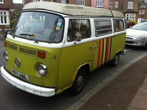 Green VW camper van