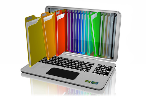 File folders coming out of a computer