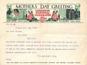 Telegram from PM Mackenzie King