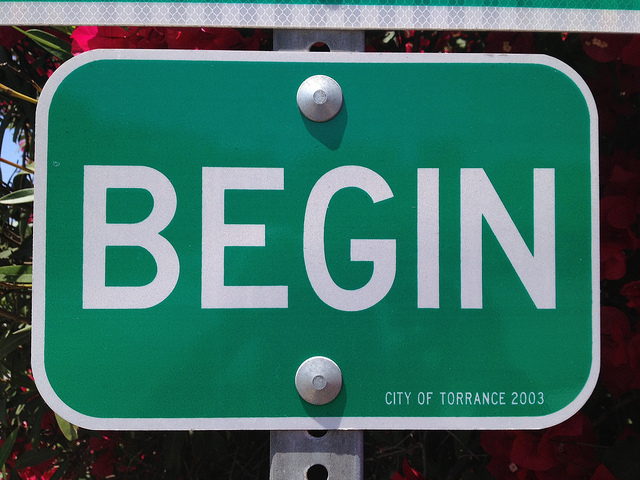 Begin sign, by Jennifer Buys Houses