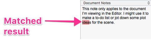 matched word in document notes