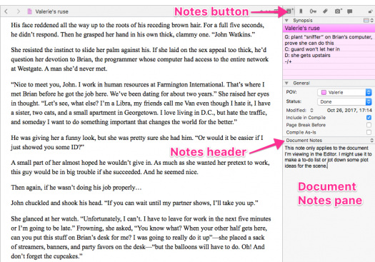 Annotated view of document notes pane