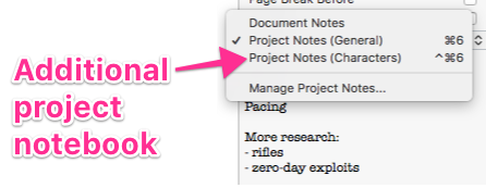 Notes header menu