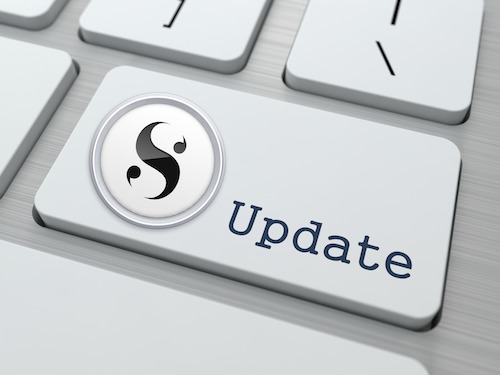keyboard focused on Update button with Scrivener logo