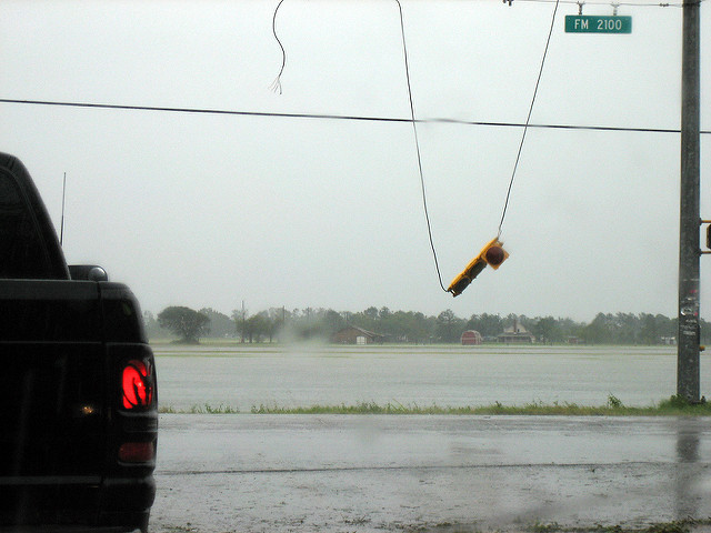 downed street light caused by a hurricane