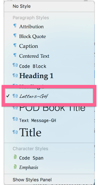 Style list with new Letters-GH style formatted