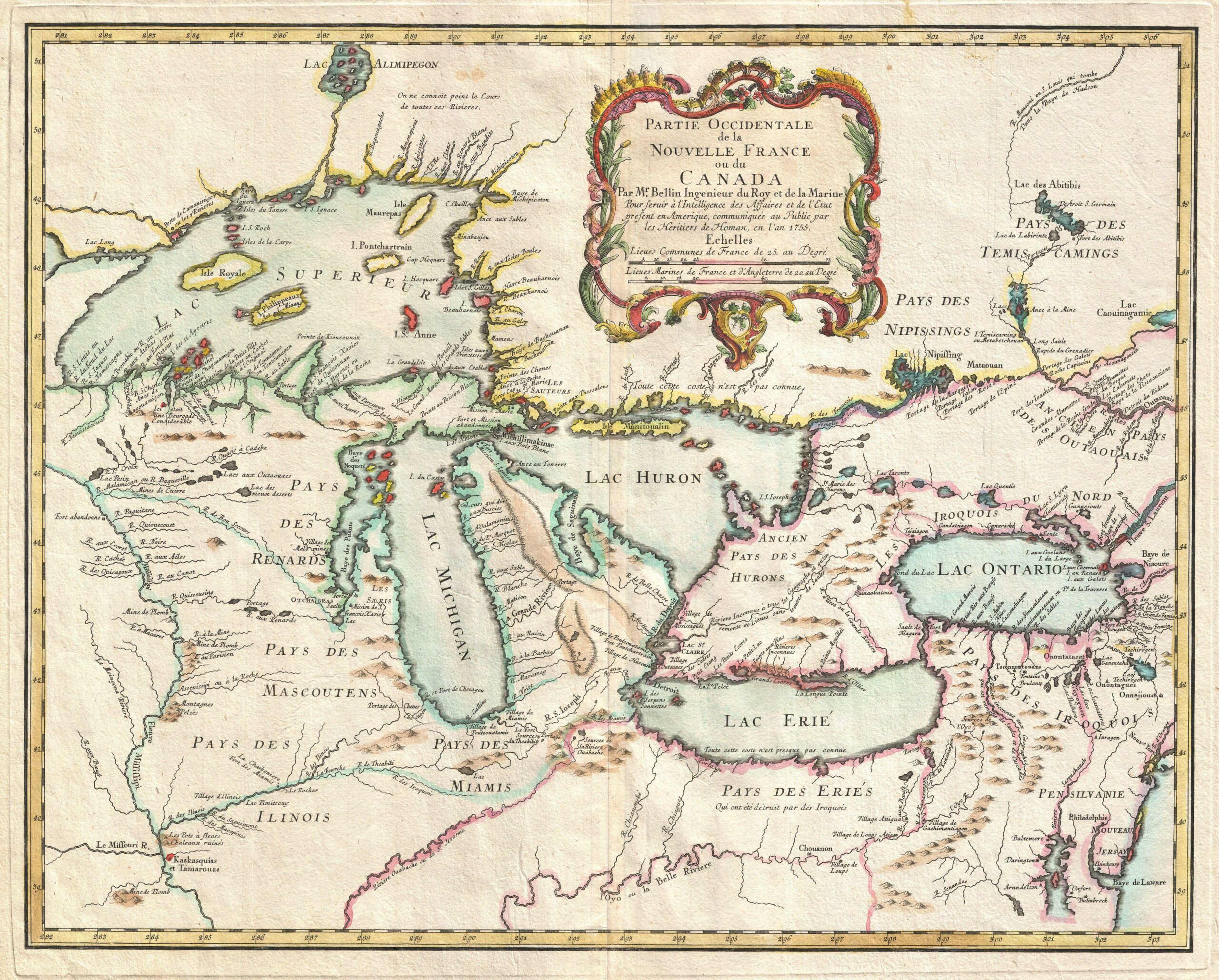 1755 Bellin French Great Lakes Map