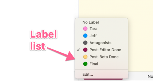 screenshot of an example label list