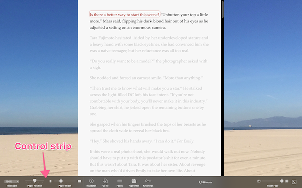 text displayed in full screen composition mode with beach background