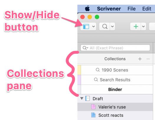 annotated image of collections pane