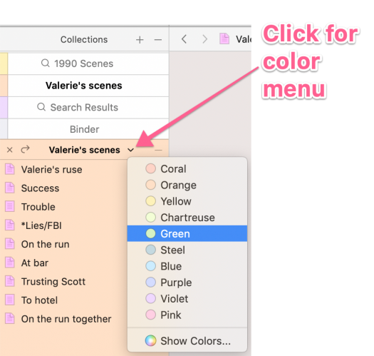 annotated image of color menu