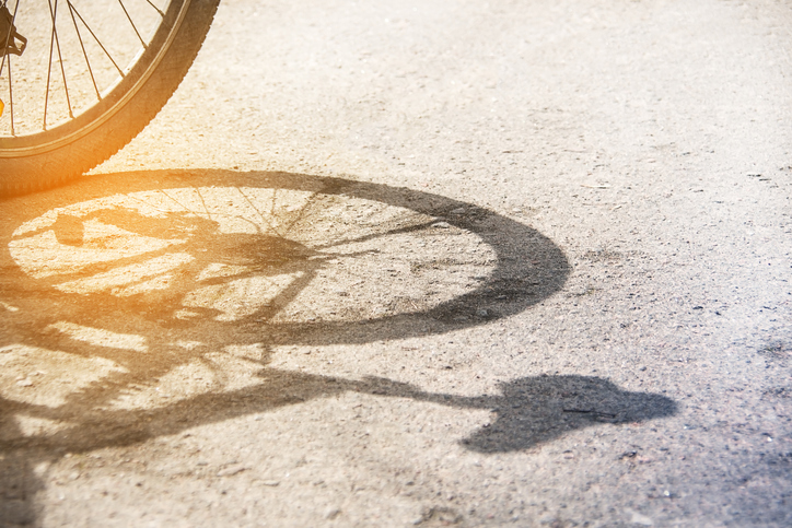 shadow of the bike on the ground, Sunny