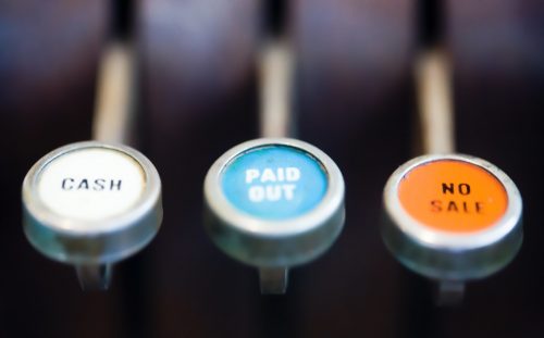 Three cash register keys: cash, paid out, no sale