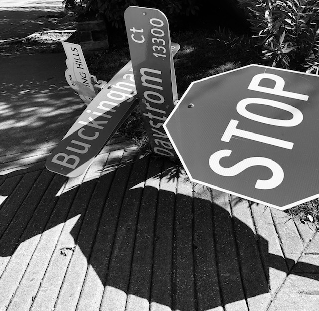 Downed street sign in my neighborhood after the Dallas tornadoes