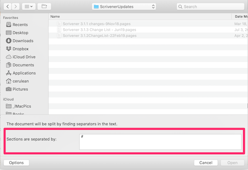 import and split window