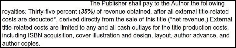 Example of a net profit royalty clause that deducts a large menu of production costs from sales income before the royalty is calculated