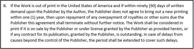 Example of a reversion clause with an overly vague definition of "out of print"