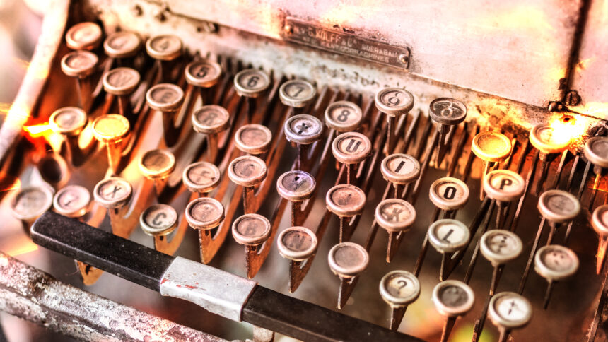 Close up of typewriter vintage retro styled. Art shop on Bali island.