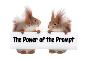 Two red squirrels holding a title card