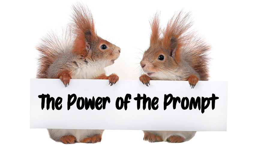 Two red squirrels holding a title card