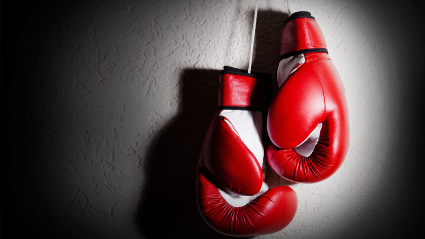 Red boxing gloves on  white background