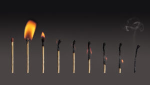 Series of matches, first unlit, then subsequent more and more burned.